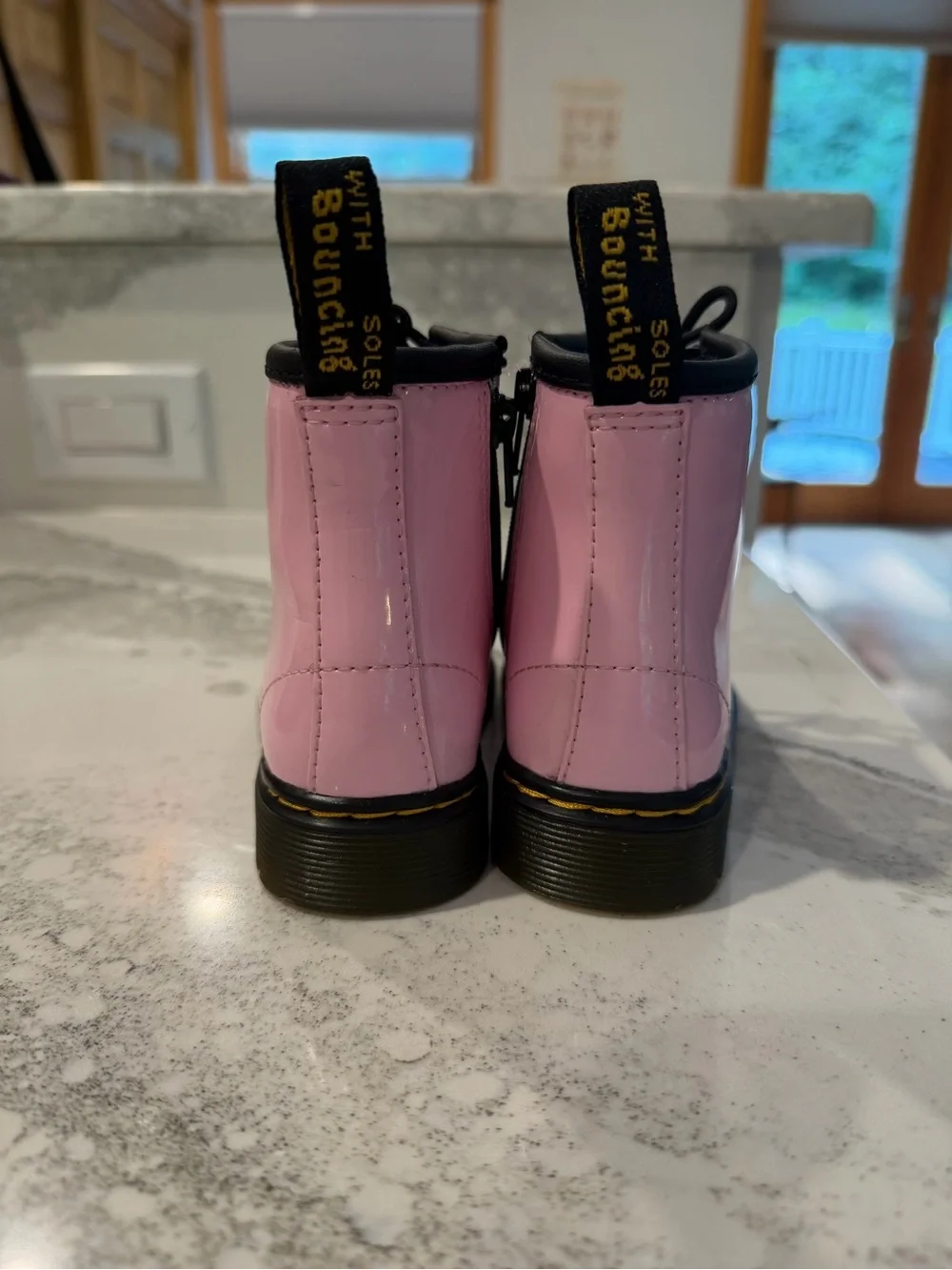 Dr. Martens Pink Gloss Patent Lace-Up Kids Boots